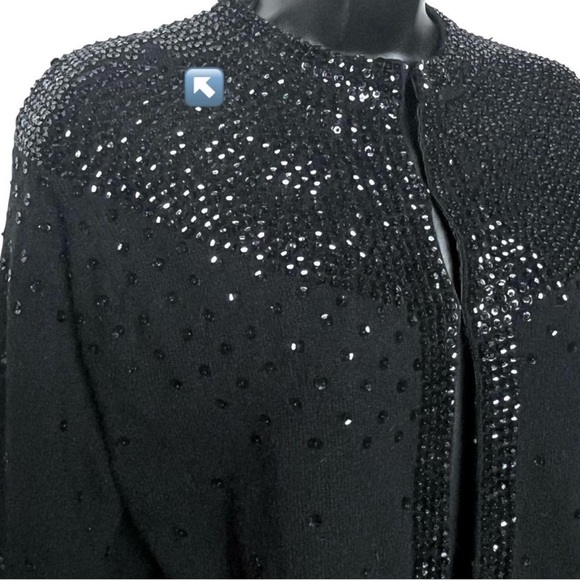Mid Century Bead & Sequin Wool Pinup Black Cardigan. - Picture 3 of 3